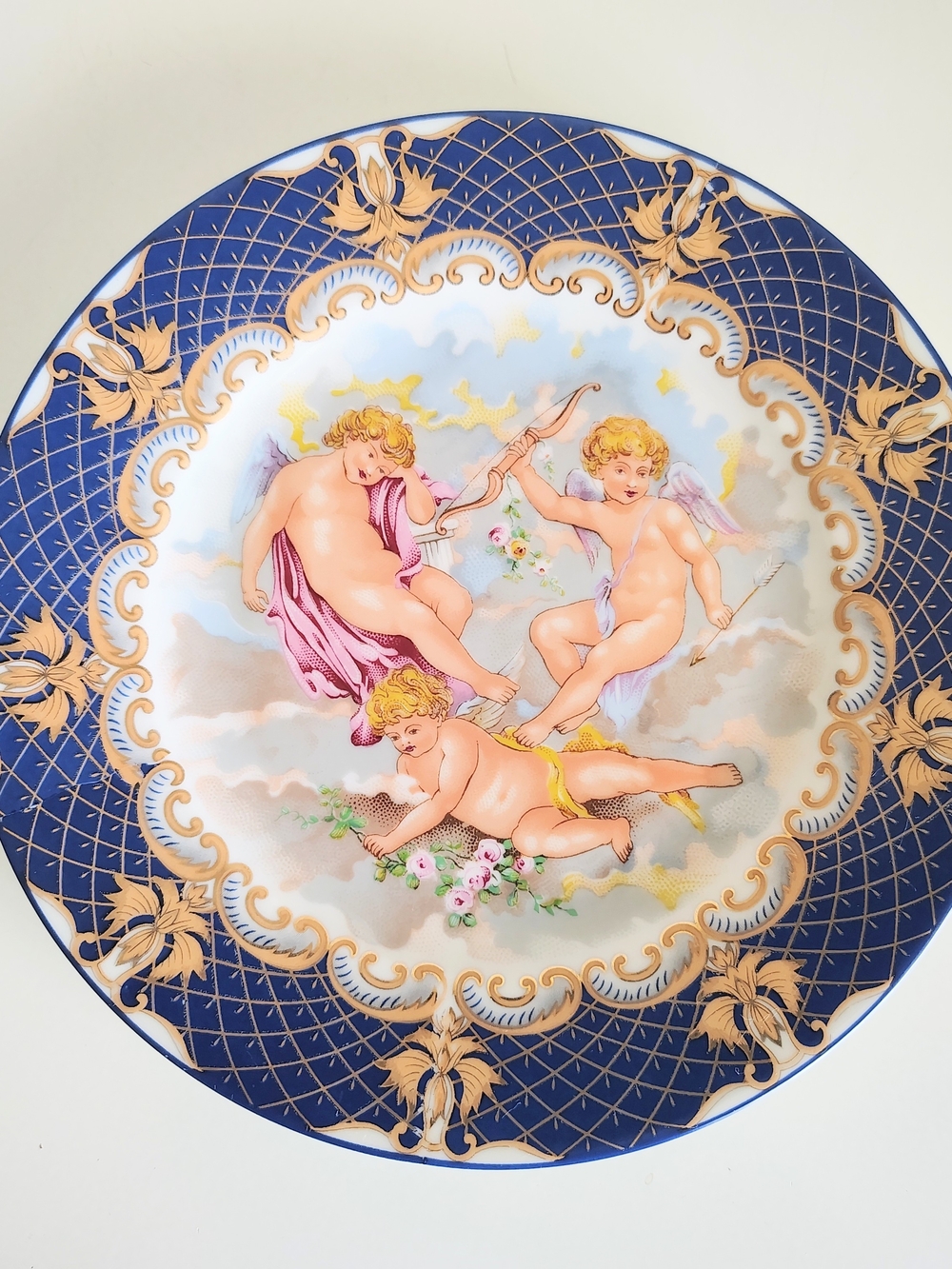 Vintage Limoges Romance Cherub Decorative Plate in Cobalt Blue and Gold